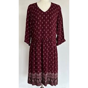 Garnet Hill Maroon Midi Dress with Cream Accents